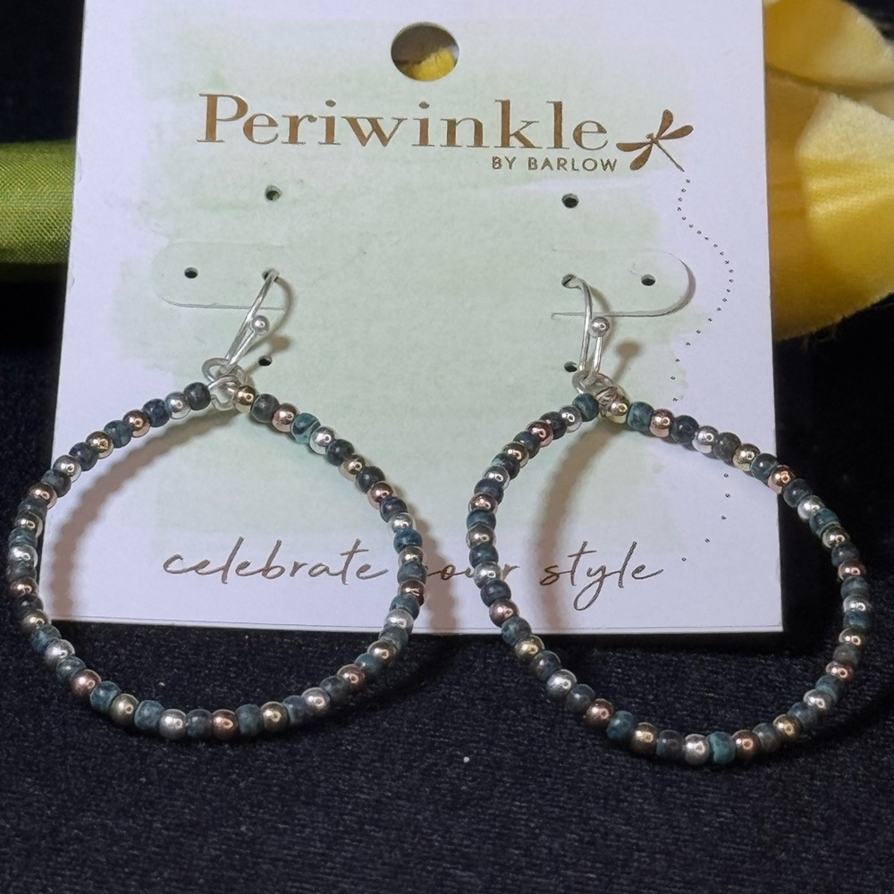 Periwinkle by Barlow Silver Dangle Seed Bead   Earrings 2.25inch